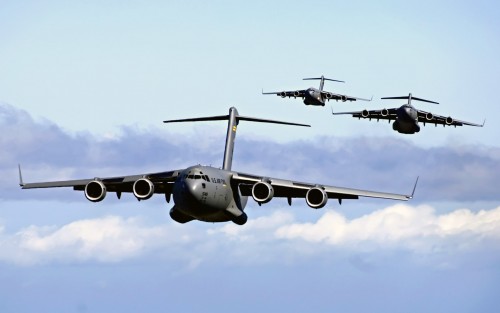 C-17 Globemaster IIIs from the 535th Airlift Squadron, Hickam Air Force Base, Hawaii participate in 