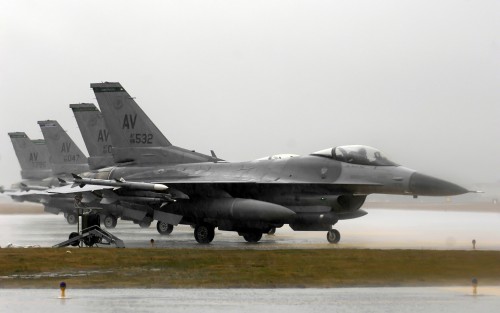 F-16 Fighting Falcons, like the ones shown, fly combat missions daily in support of Operation Iraqi 