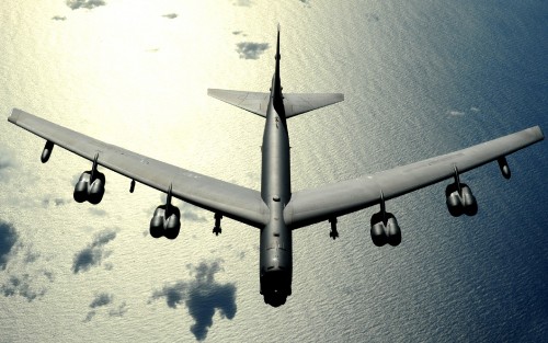 A B-52 Stratofortress flies a routine mission Nov. 12 over the Pacific Ocean. The B-52 is deployed f