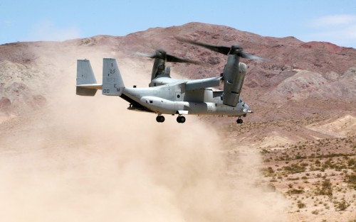 090719-M-0581G-040 TWENTYNINE PALMS, Calif. (July 19, 2009) A U.S. Marine MV-22 Osprey attached to M