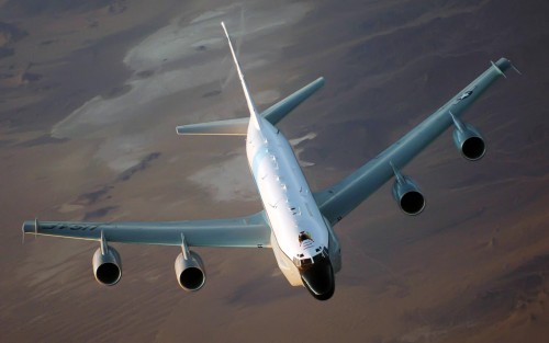 An RC-135 Rivet Joint flies over Afghanistan Jan. 9. The intelligence reconnaissance aircraft carrie