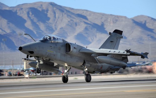 An Italian Air Force AMX fighter lands at Nellis Air Force Base following a Red Flag 09-5 training m
